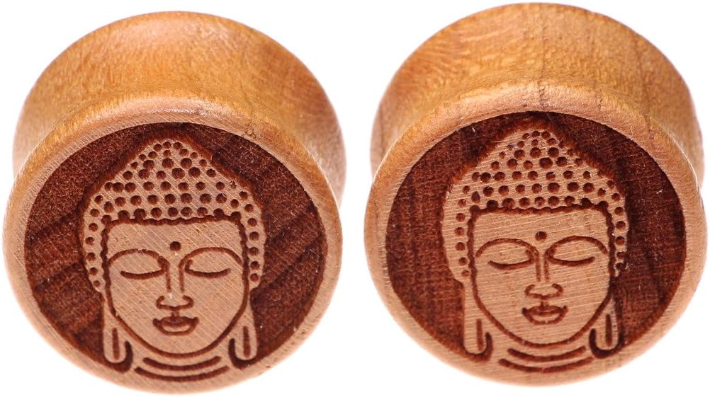 Oasis Plus Buddha Organic Wood Tunnels Double Flared Ear Stretcher Saddle Plugs Gauge 8mm - 20mm