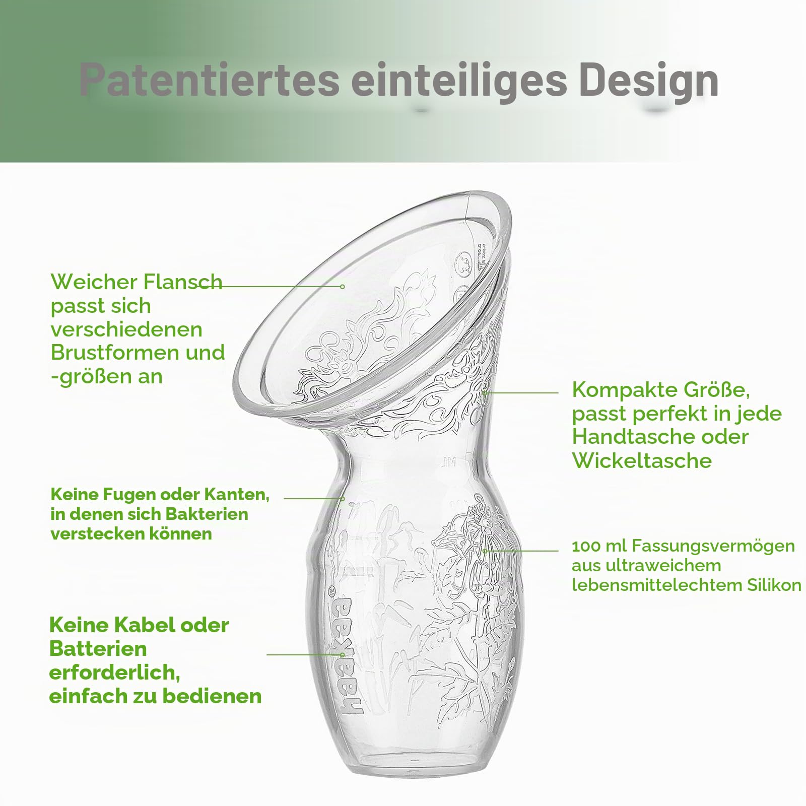 haakaa 100 ml Milchpumpe aus Silikon mit Deckel, transparent, manuelle Milchpumpe, gesund und harmlos, spart jeden Tropfen Muttermilch