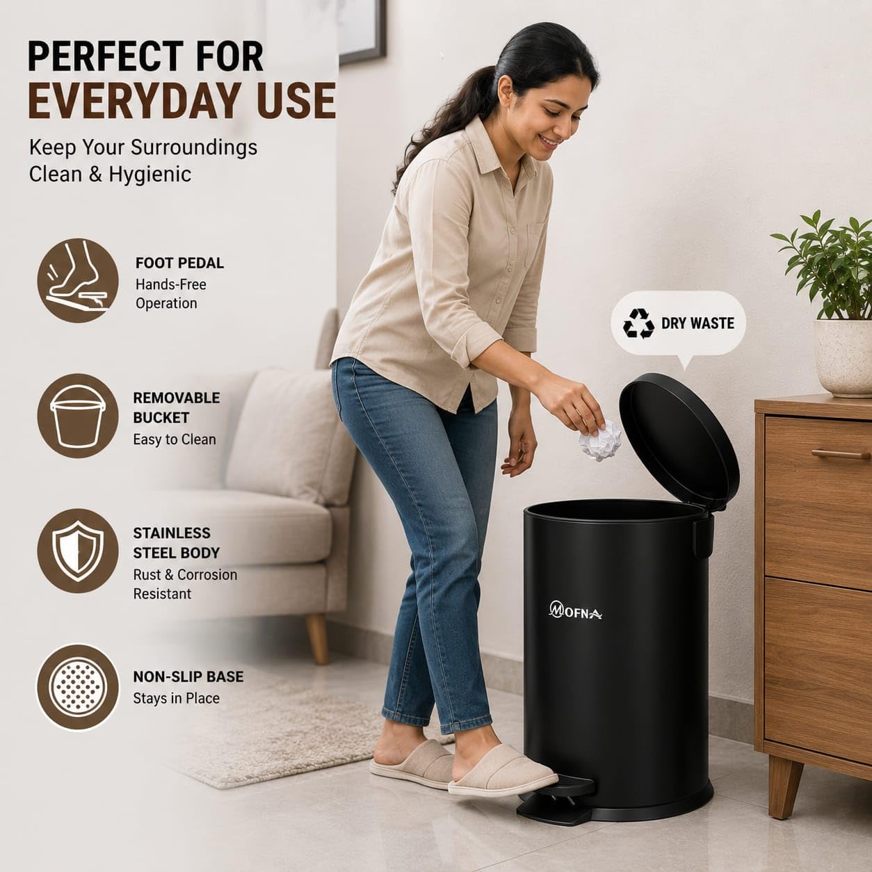 Stainless Steel Pedal Bin - Touch Free Wastebasket -2