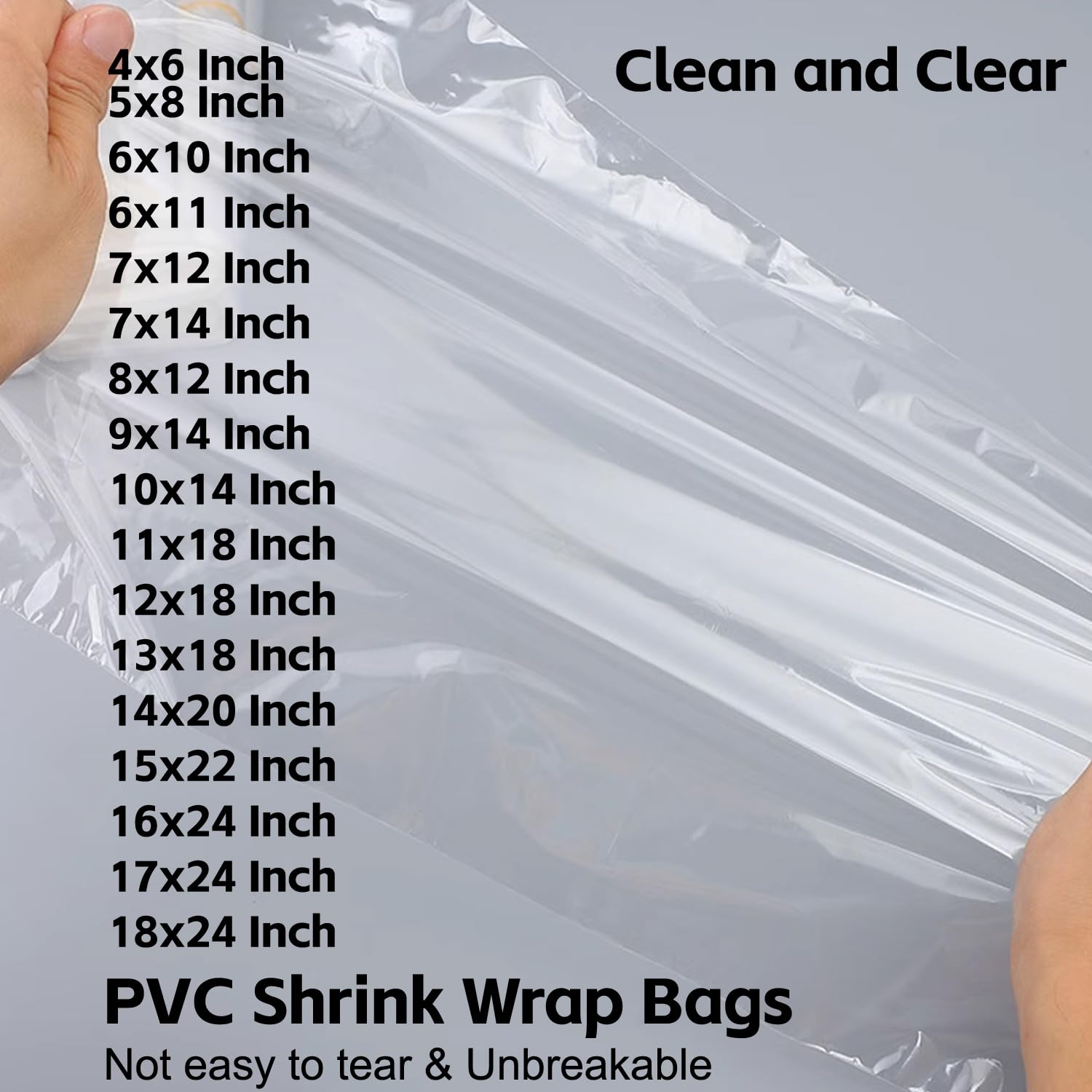 PVC Shrink Wrap Bags 16x24 Inches 100Pcs Heat Shrink Wrap Bags is Used to Store Wrap Embellished, Gift Baskets, Shoes, Jars, Industrial Grade Shrink Wrap Bags Transparent