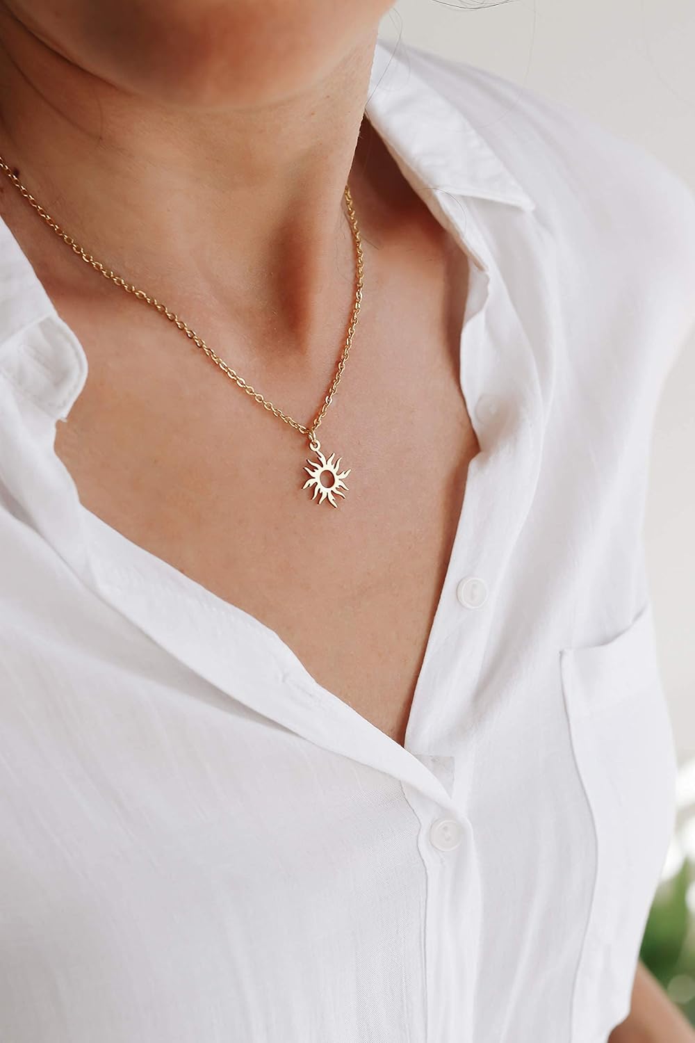 Gold sun necklace, sunshine outline sunburst pendant on a gold tone chain necklace, custom gift for her, minimalist summer jewelry, layering celestial bridesmaids gift