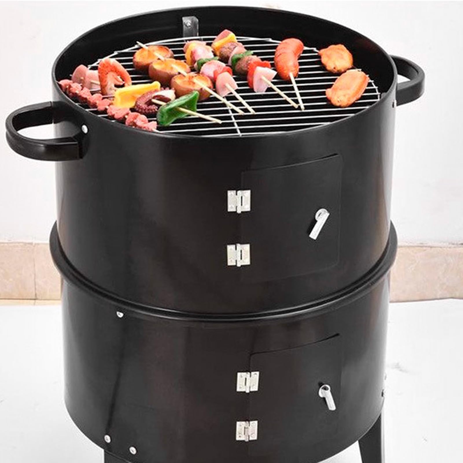Aramox Pionowa Wędzarnia na Węgiel Drzewny, Walcowana na Zimno Wędzarnia Pionowa 3 w 1 3-warstwowy Grill z Grillem do Wędzenia Kempingu Gotowanie Podwórku Grillowanie Pieczenie Parze