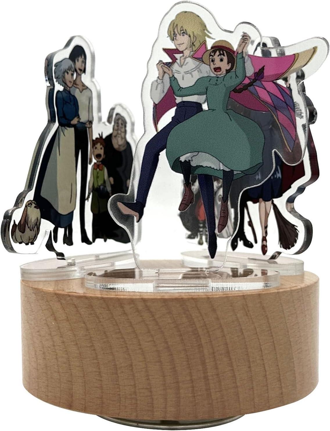 Pursuestar HowlMoving Castle-Merry Go Round of Life Music Box, 3Pcs Acrylic Standing Figures Rotating Wood Base Wind Up Musical Gifts for Valentine Women Birthday Anime Fans Christmas