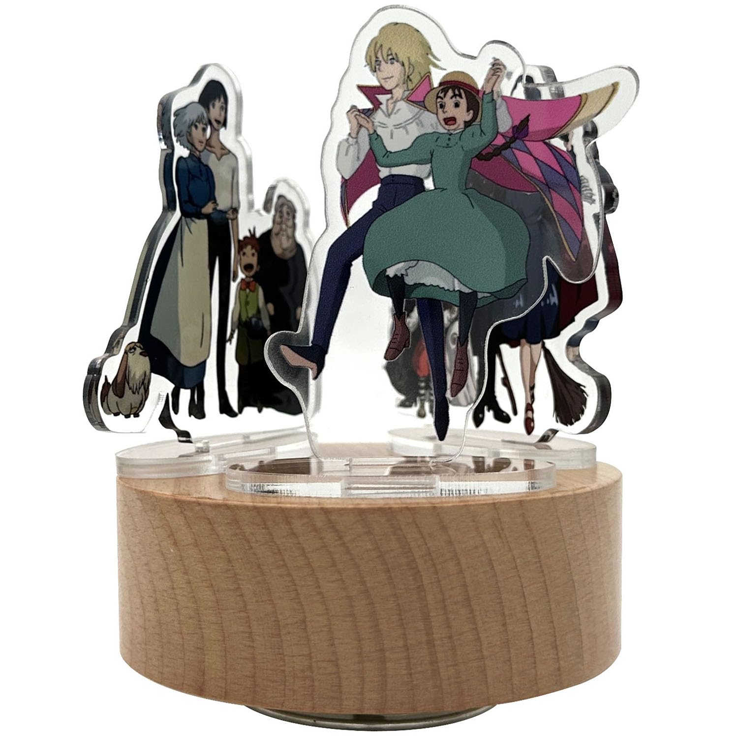 Pursuestar HowlMoving Castle-Merry Go Round of Life Music Box, 3Pcs Acrylic Standing Figures Rotating Wood Base Wind Up Musical Gifts for Valentine Women Birthday Anime Fans Christmas