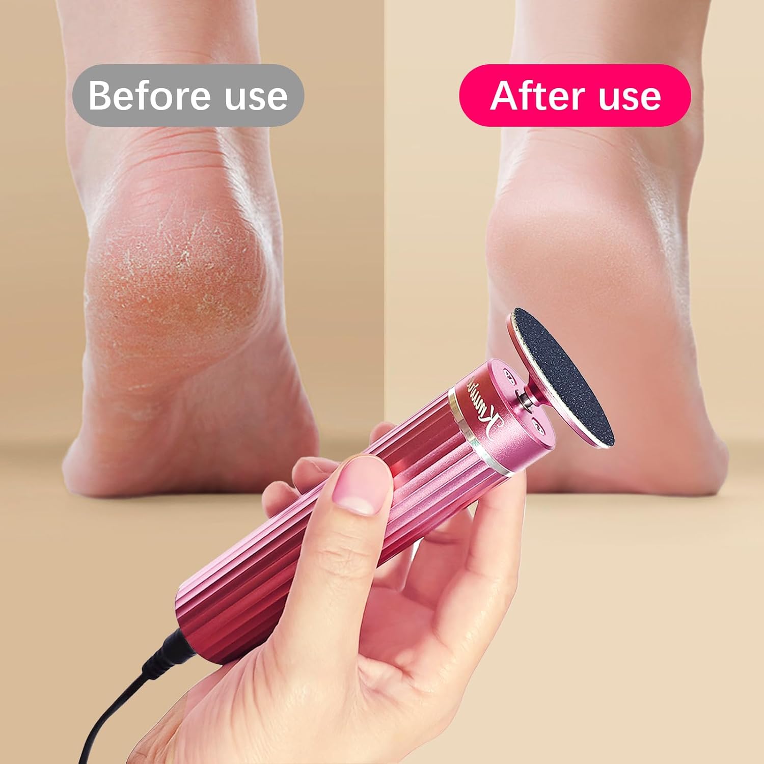 5.3'' Electric Foot Callus Remover with 80pcs Sandpaper Discs & Brush, Professional Aluminum Ergonomic Pedicure Tool, Stepless Speed & Reverse Control for Dead Skin Removal (Pink)