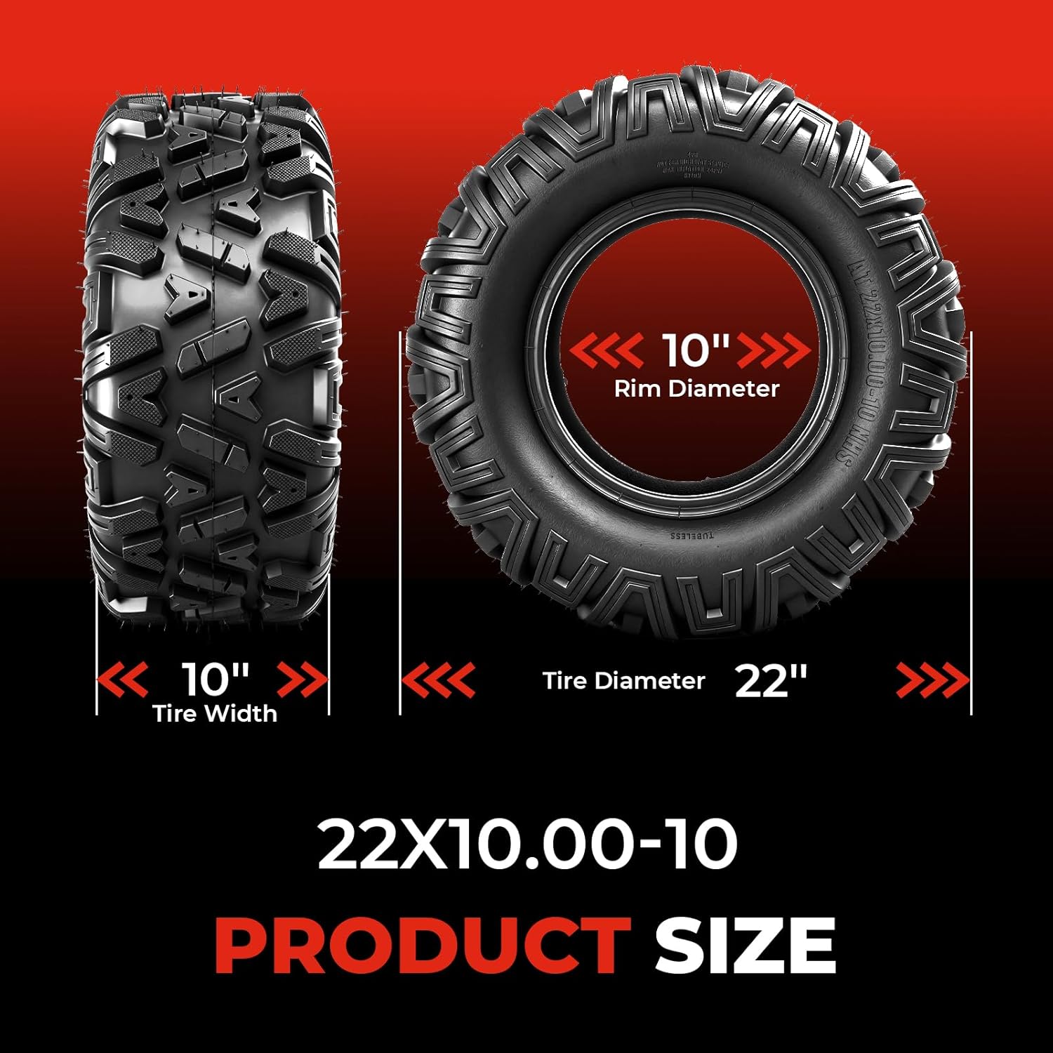 ATV/UTV Tires 22x10-10,All-Terrain Mud Tires 22x10x10,4-Ply,Non-Directional Tread,Tubeless,Set of 2