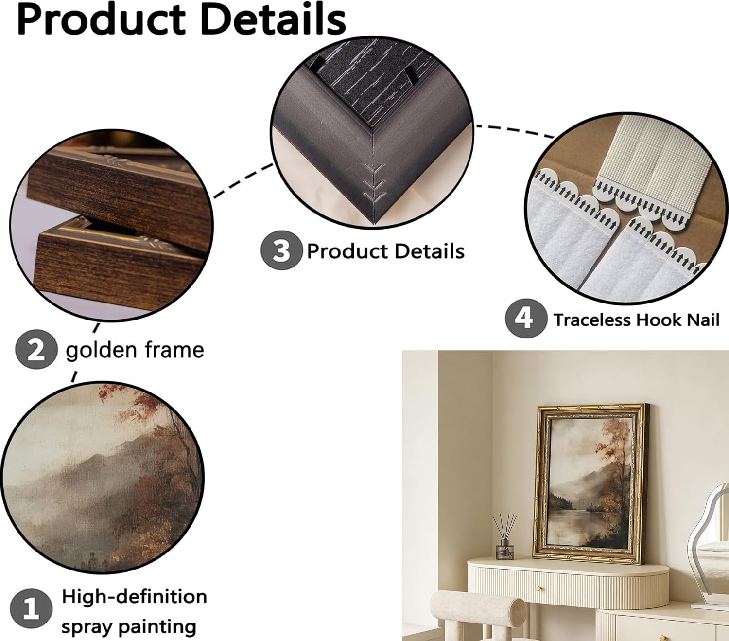 Gold Framed Vintage Fall Landscape Canvas Wall Art, Rustic Moody Lakeside Painting Picture Wall Decor,Autumn Nature Lake Poster Print Artwork, for Living Room Farmhouse Home Decoration 12x16in