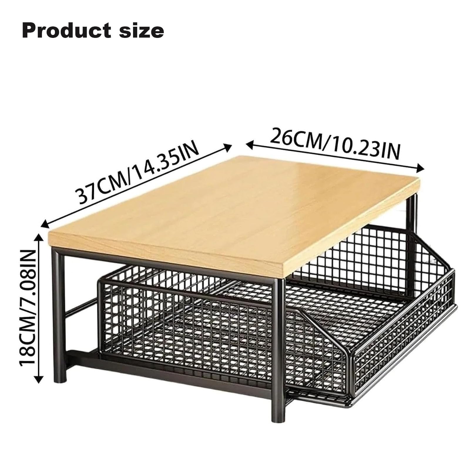 Organisateur De Comptoir De Cuisine Avec Tiroir Et Panier, Étagère De Rangement À Épices En Bois À 2 Niveaux Pour Coin Café, Condiments, Garde-manger, Salle De Bain, Bureau Et Comptoir, Noir
