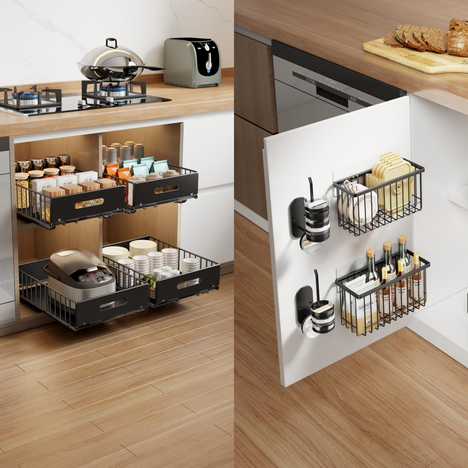 Amazon.com: MUSTORN 2 Pack Pull Out Cabinet Organizer & 4 Pack ...
