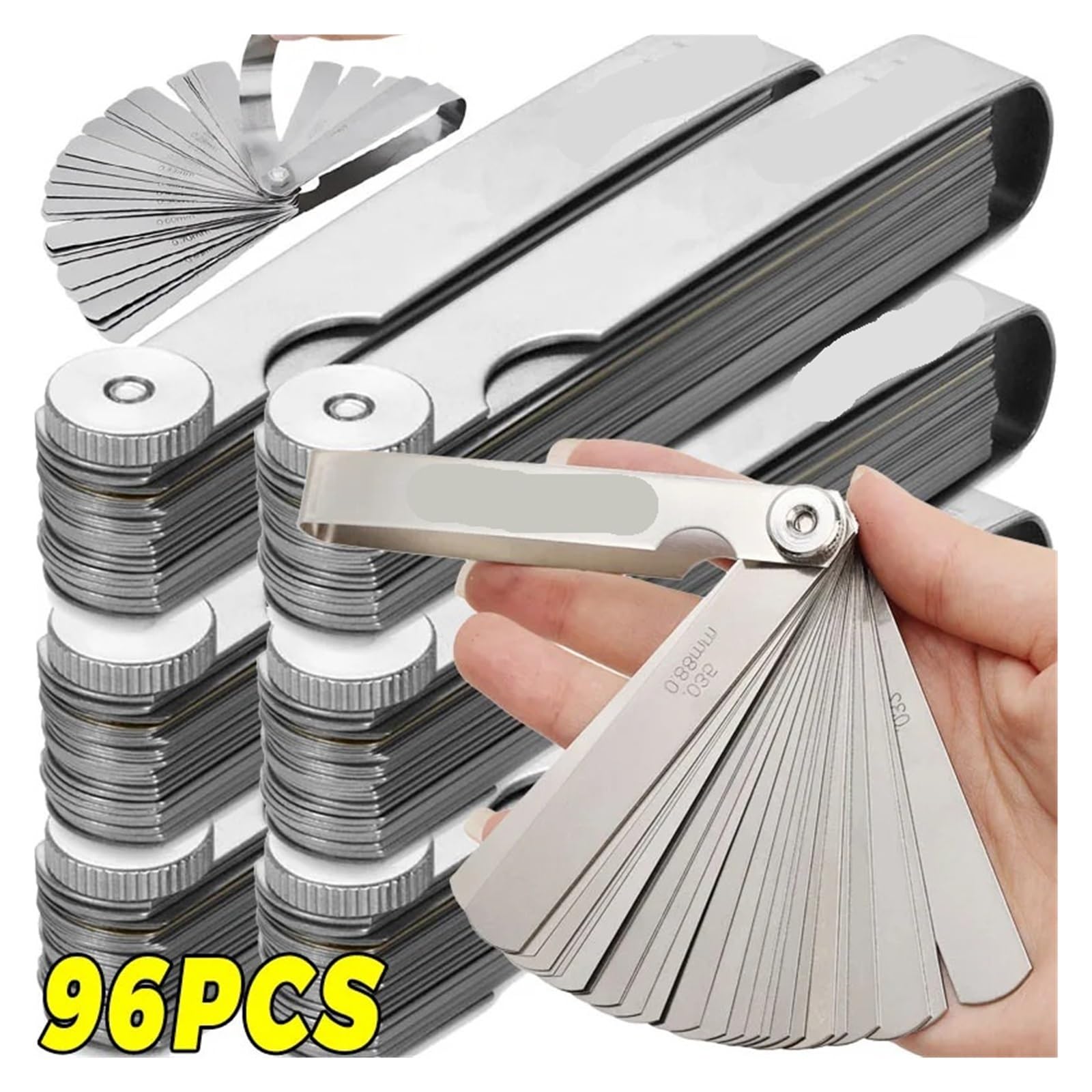 Galga De Espesores Herramienta de medición de calibrador de espesores, juego de calibrador de espesor métrico Universal de acero inoxidable for Hardware(96PCS)