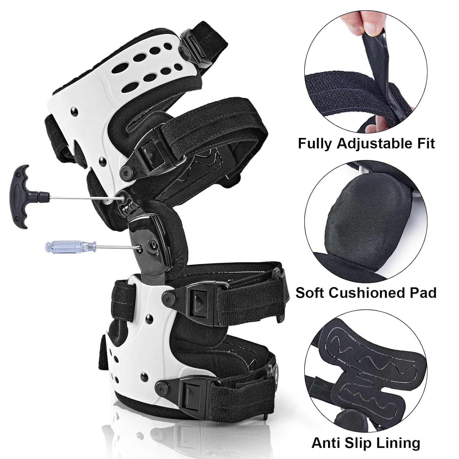 OA Unloader Knee Brace - Arthritis Pain Relief, Osteoarthritis, Bone on Bone Knee Joint Pain, Cartilage Defect Repair, Avascular Necrosis Hinged, Degeneration (White Right)