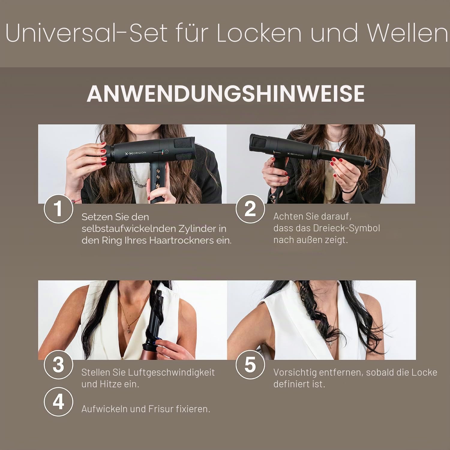 Gamma+ Lockenaufsatz-Set Curls & Waves | 2 Selbstaufrollende Zylinder für Locken und Wellen | Kompatibel mit Gamma+ Haartrocknern | Airflow 3D 360° Technologie | Professionelle Temperaturkontrolle