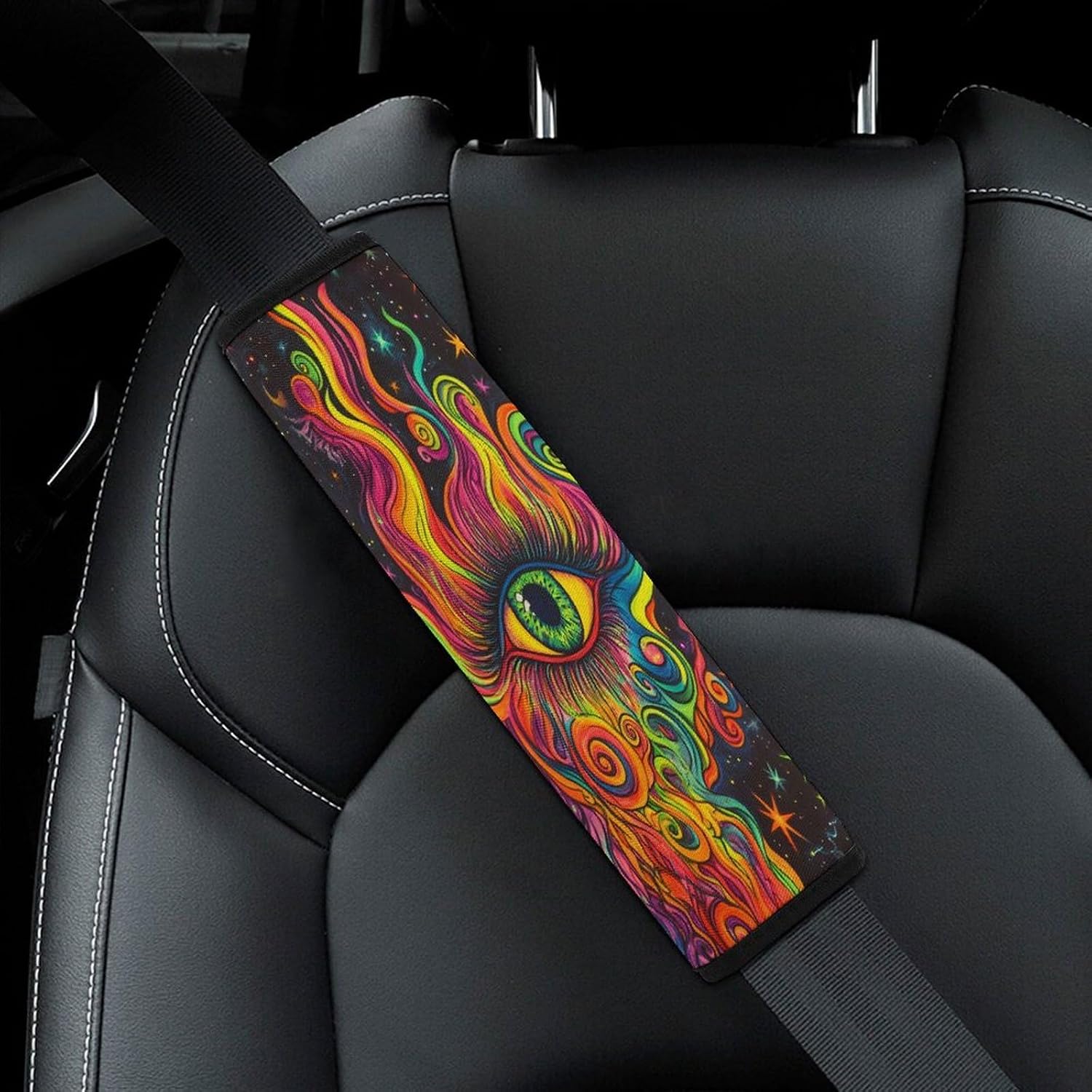 Colorful Eye Car Seat Strap Covers Soft Seat Strap Shoulder Pads Seatbelt Covers for All Car Seats 1PCS
