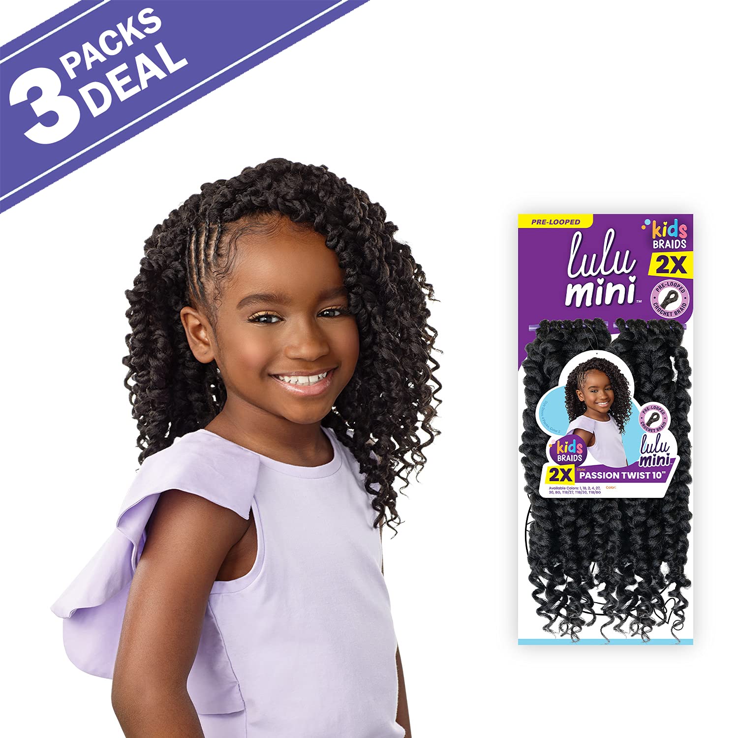 LULUTRESS Sensationnel Crochet Braids Lulu Mini Pre-Looped 2X Passion Twist 10 inches (3-pack, 1B)