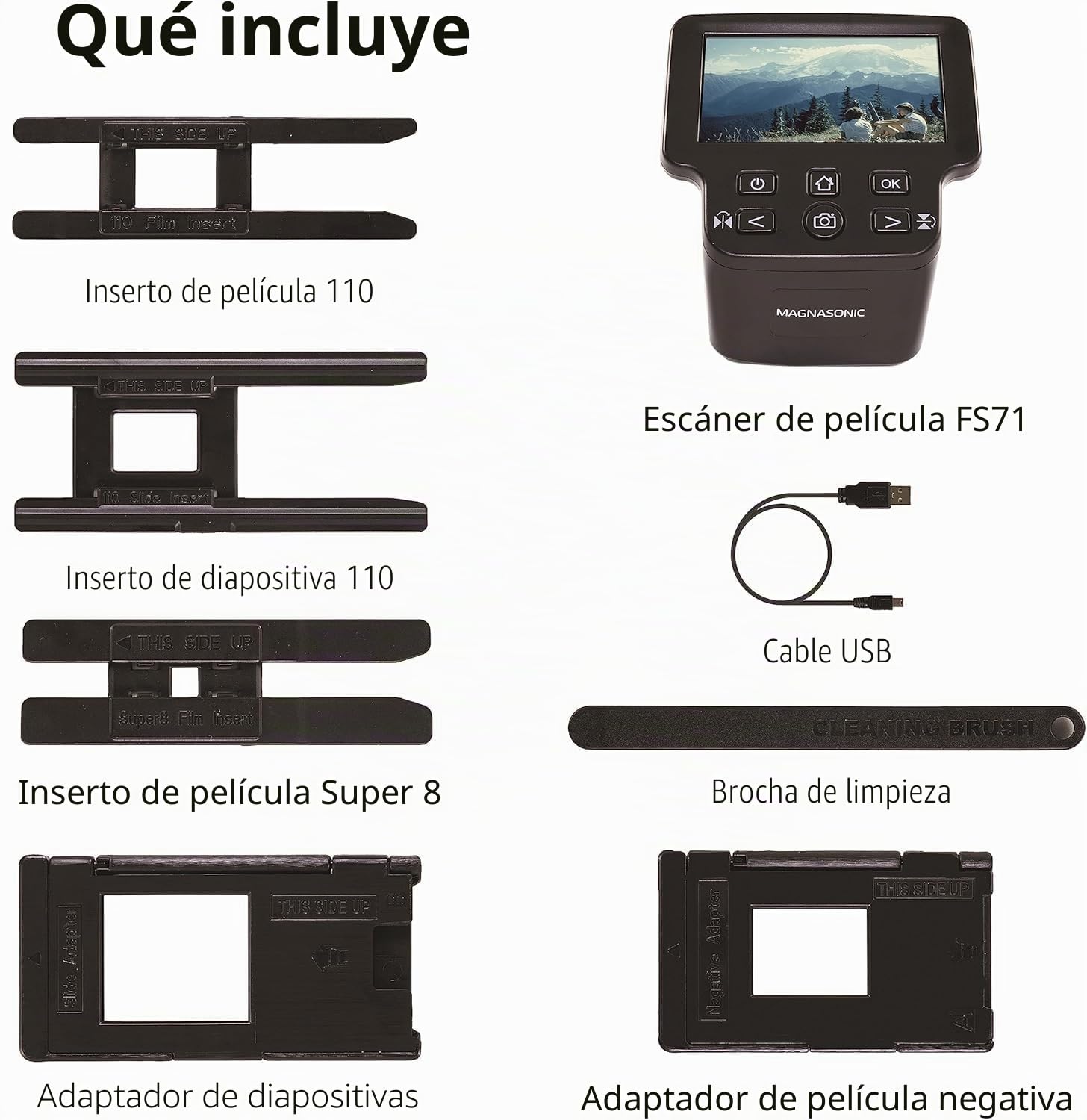 Magnasonic Escáner de Películas Todo en Uno 24 MP con Pantalla 5" HDMI, Convierte Películas 35mm/126/110/Super 8 y Diapositivas 135/126/110, Memoria Interna FS71