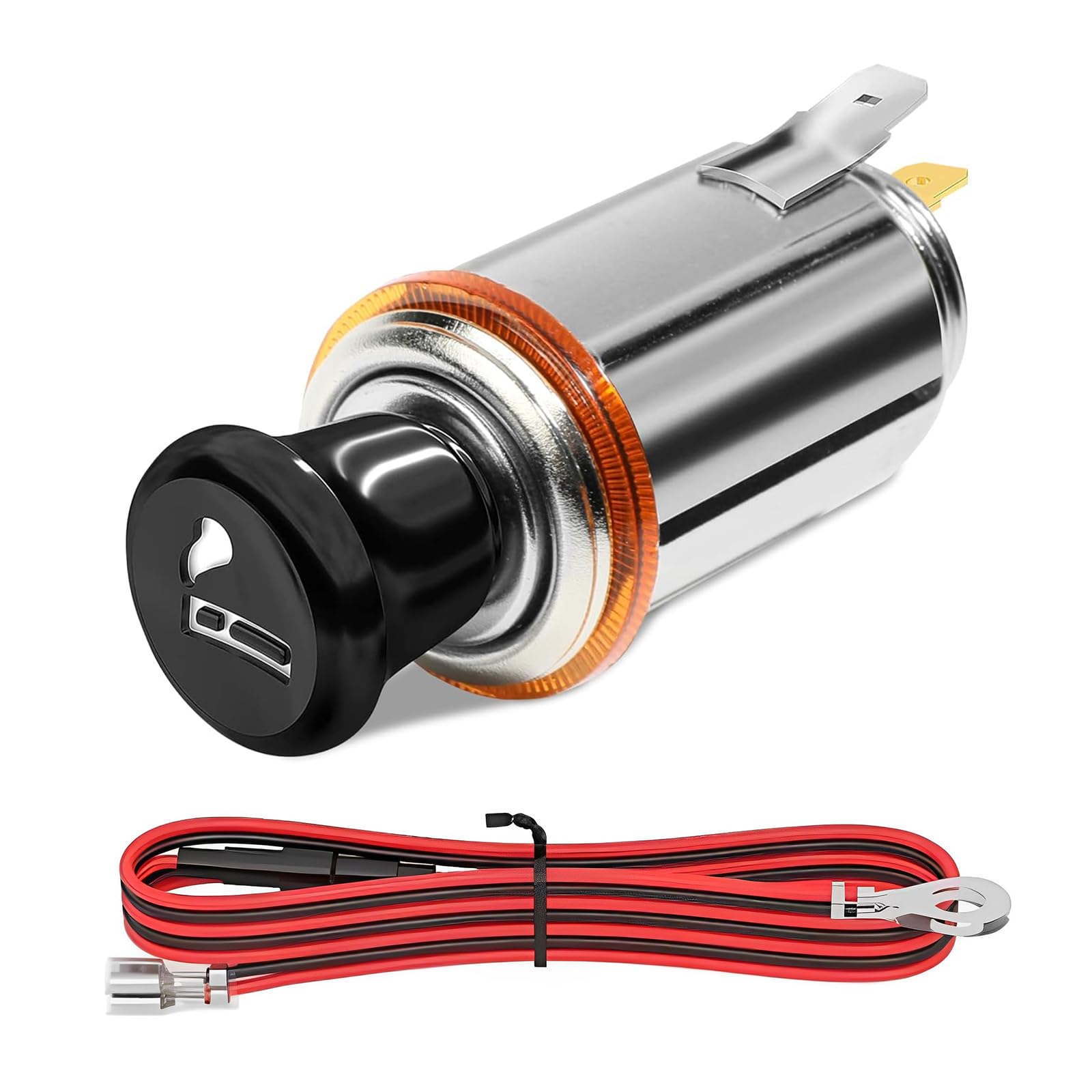 12V Car Cigarette Lighter with Cable, Push Button Element Socket Plug for Auto, 0.99-Inch Installation Hole, Automotive Accessories Interior for Cars, Trucks, Boats (Black)