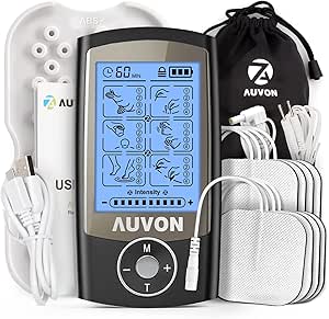 AUVON Rechargeable TENS Unit Muscle Stimulator, 24 Modes 4th Gen TENS Machine with 8pcs 2"x2" Premium Electrode Pads for Pain Relief