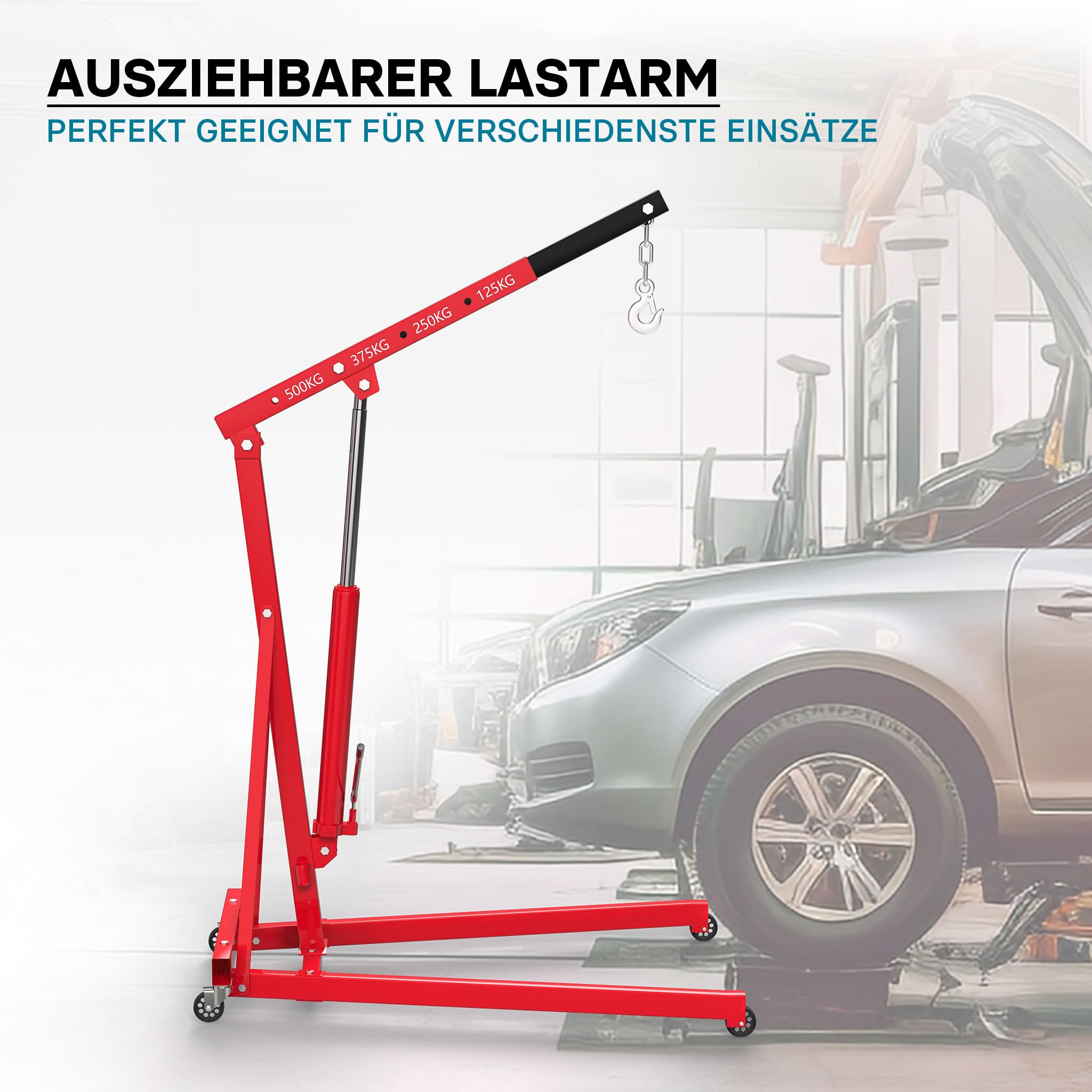 Werkstattkran für Lasten bis 500 kg, Motorheber mit 830-1280 mm Hubarm, Lastkran Motorheber, Motorkran Schwerlastkran