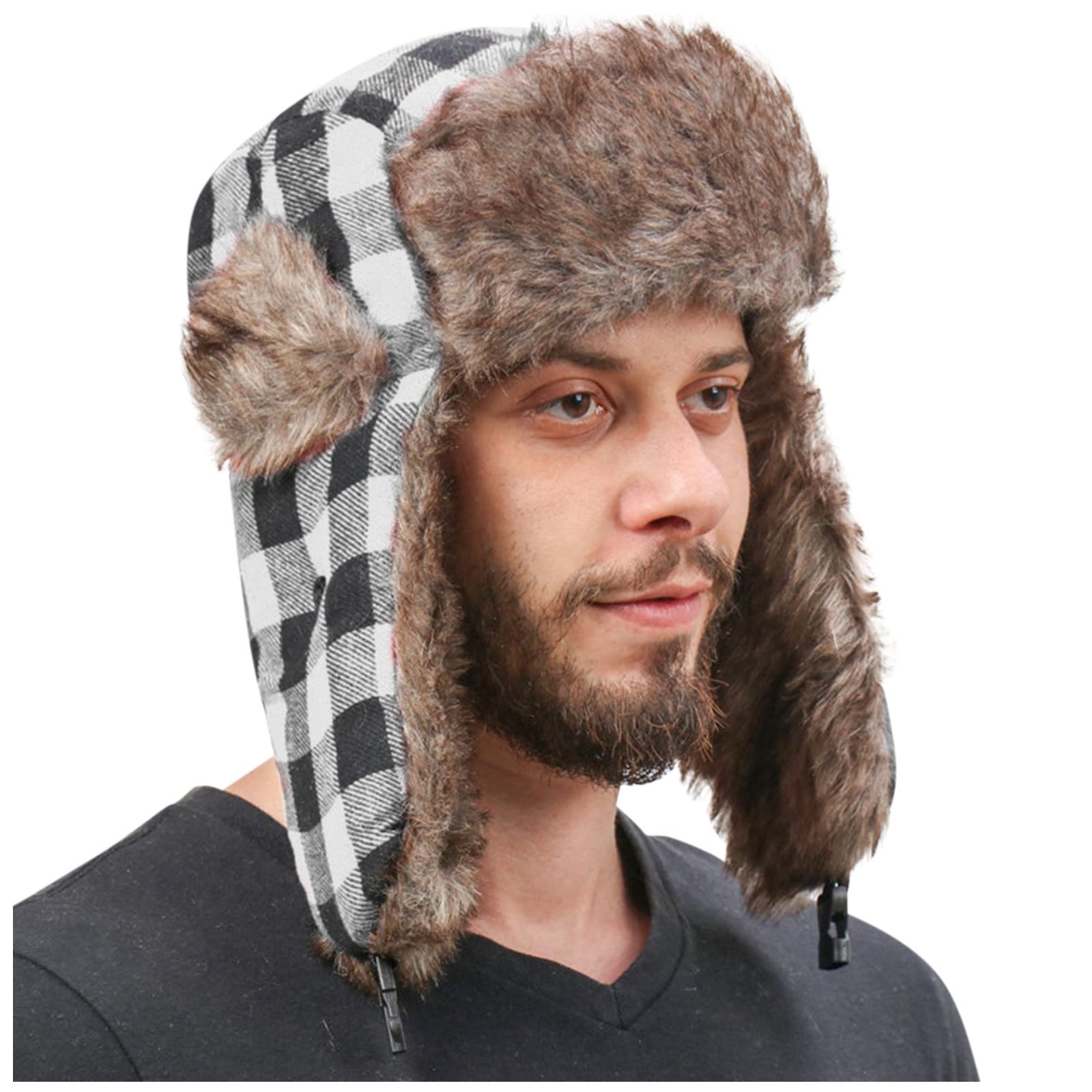 Trapper Hat Winter Hats for Men Russian Warm Fur Hat with Ear Flaps,Windproof Trooper Ski Hats Hunting Hat