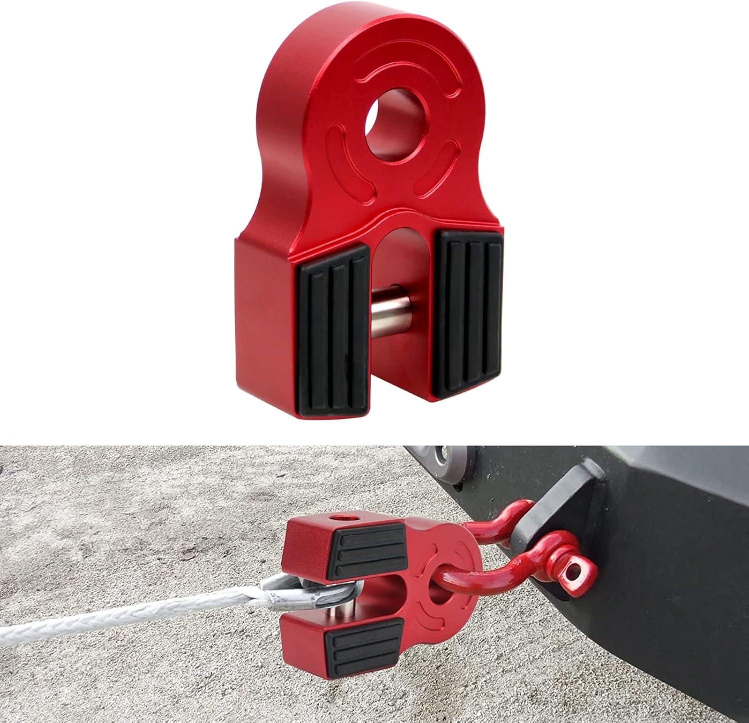 RULLINE Winch Shackle Flat Towing Hook Mount Compatable with Haul Truck ATV UTV Winch Lines Winch Hook Red with Rubber Guard & Iron Pin 30000 LB Capacity