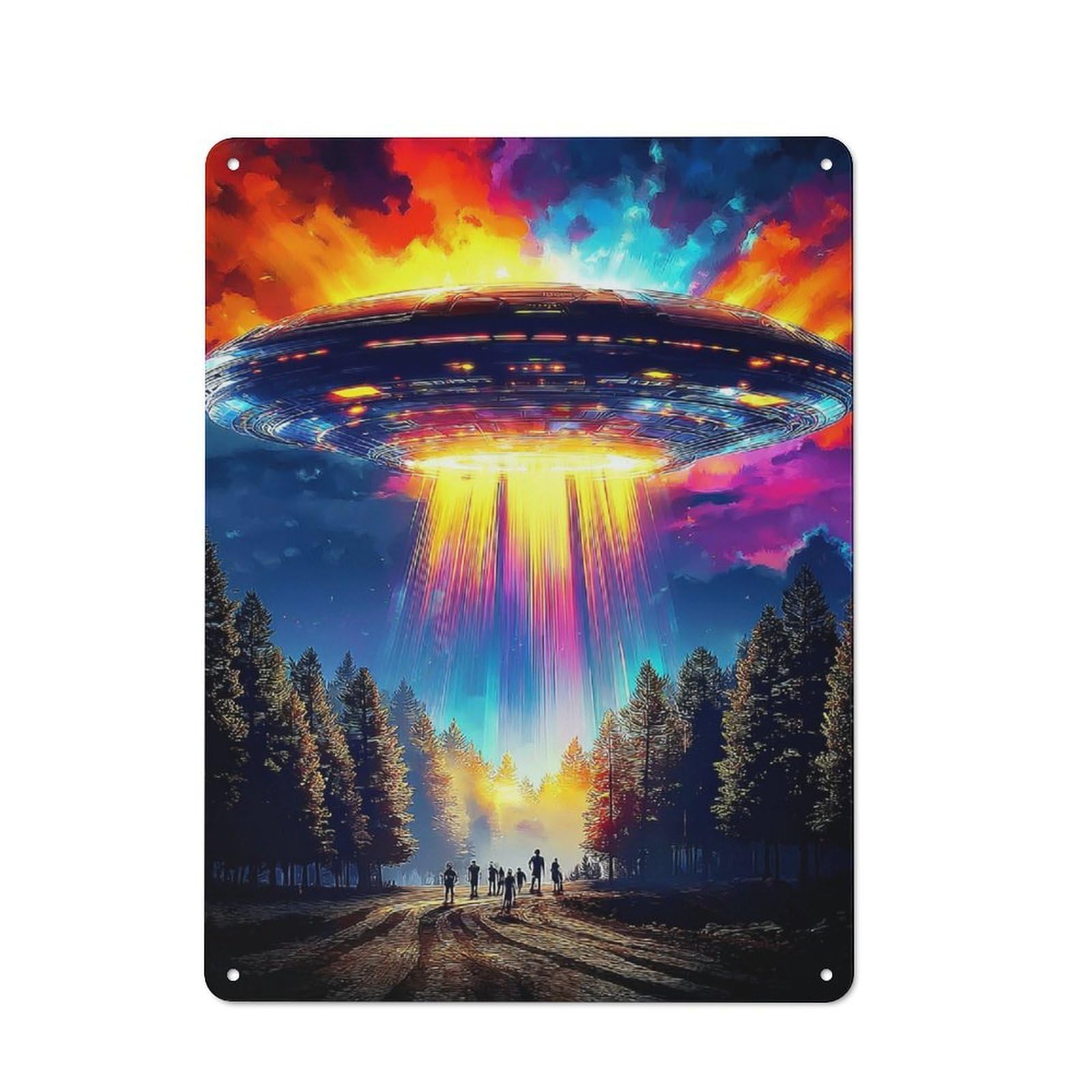 Junmoney Ufo Abduction Scene Tin Sign 40X30cm With For Workshop Wall, Rustic Decor, Suited To Workshop Decor Fans