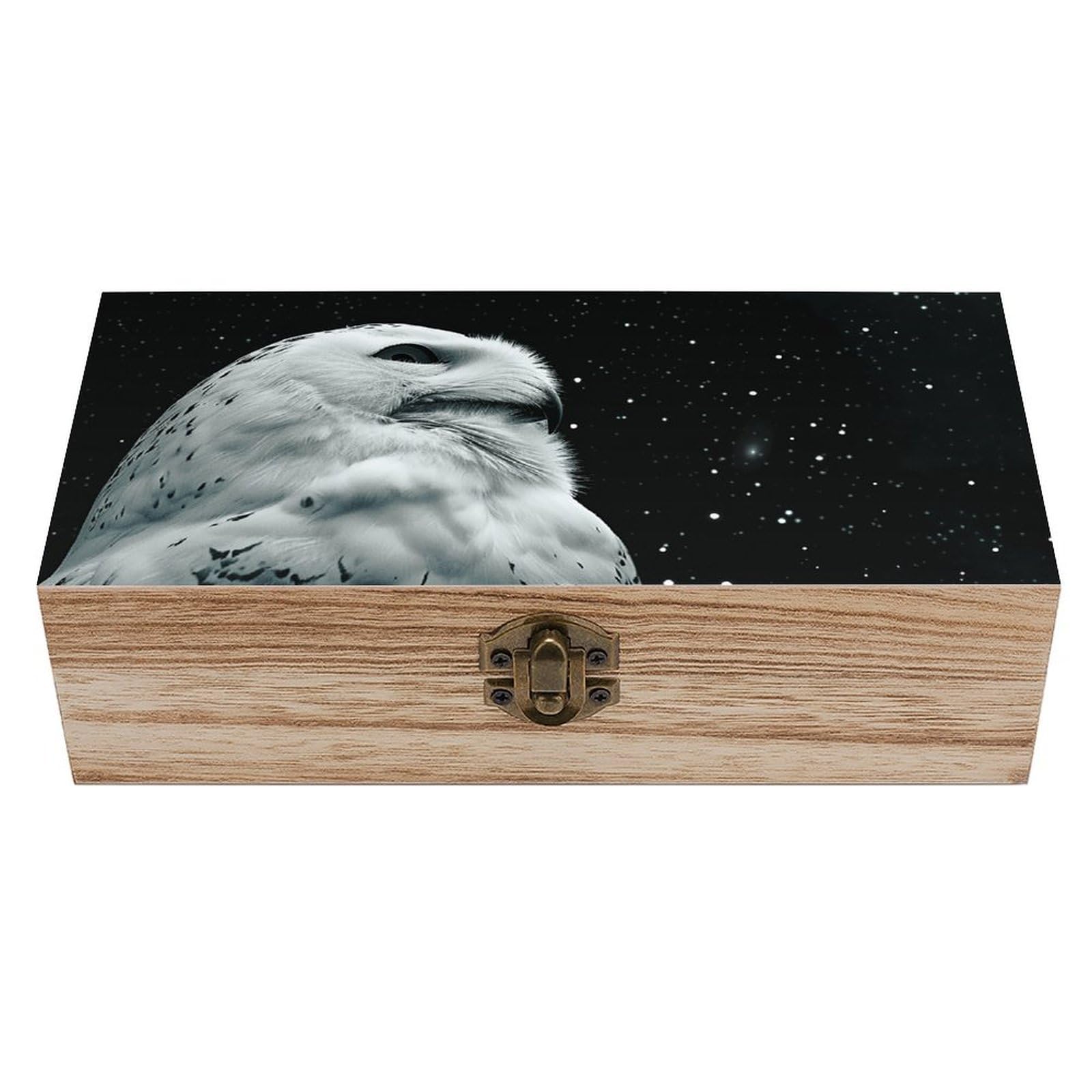 HLBSDM Vintage Wooden Storage Box Snowy Owl And Stars Keepsake Box for Jewelry Photos Letters Elegant Desktop Organizer for Home Office Decor