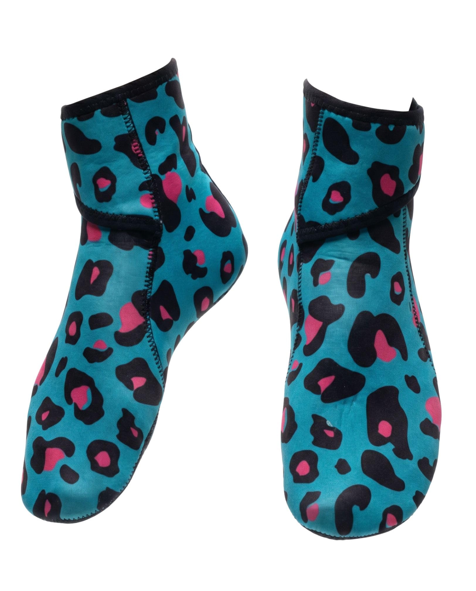 wildswimmingsocks EasyOff™ Neoprene Thermal Wetsuit Swimming Socks with bullet proof sole- Teal Leopard, Small
