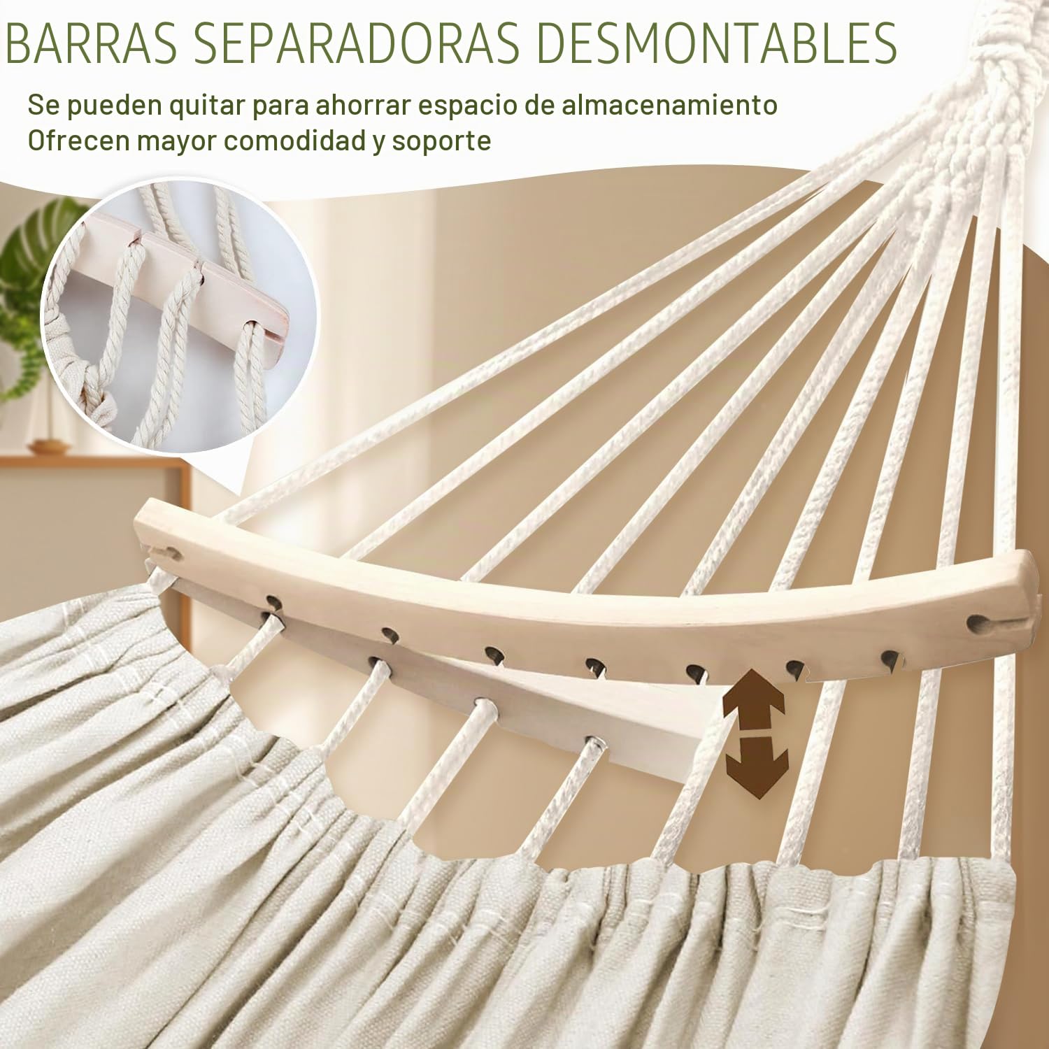 Hamaca Jardin Silla Colgante Exterior Hamaca Colgante Boho con Flecos und Bolsa y Travesaño, Hamacas Colgantes de Carga 440lbs, Hamacas Jardin Portátil para Exterior Interior Balcón Patio (Beige)