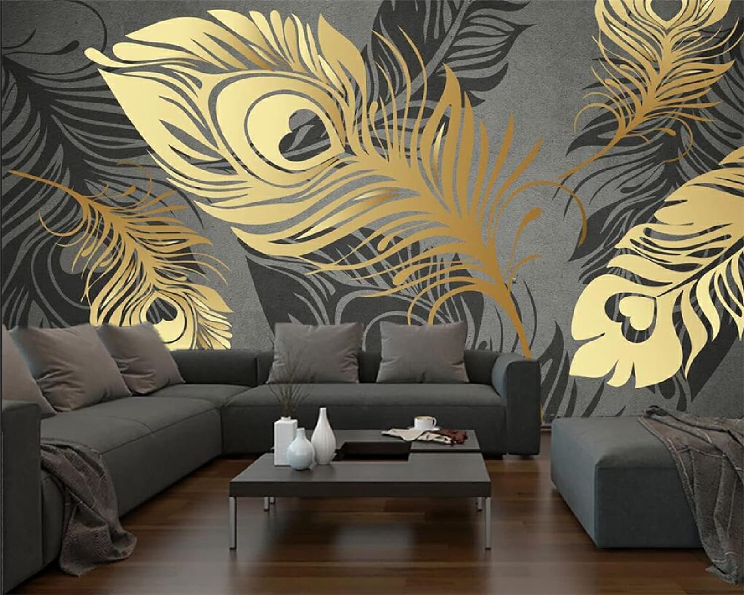 Papier peint plumes 3D autocollant déco murale chambre et salon TV