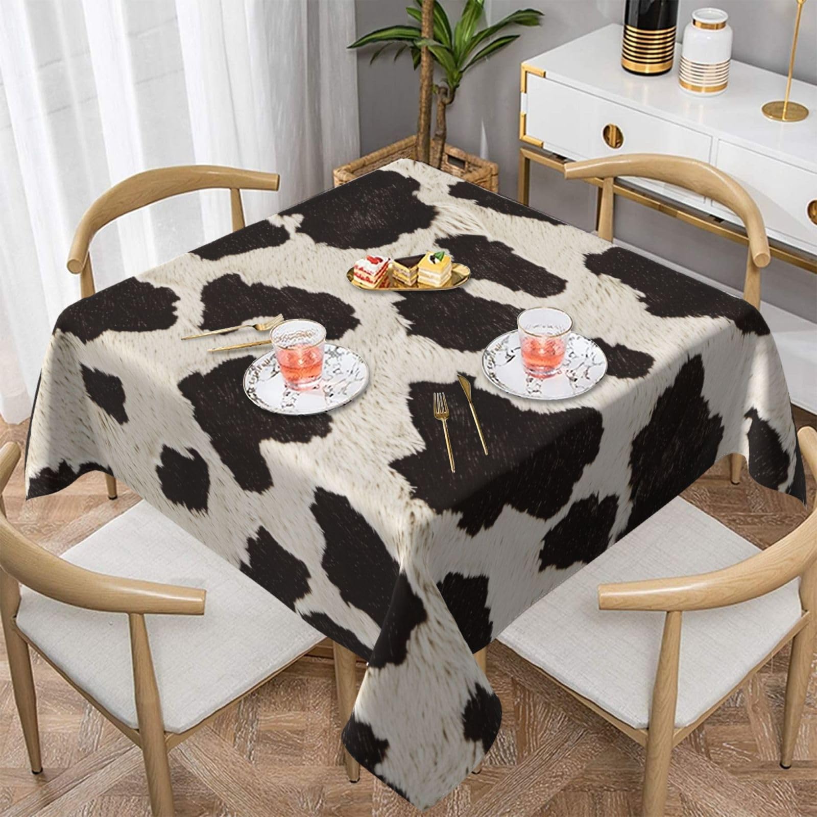 WPKJU Cow Fur Print Printed Square Tablecloth 60x60 inch Water Resistant Table Cover Washable Rectangle Table Cloth for Dining Tables