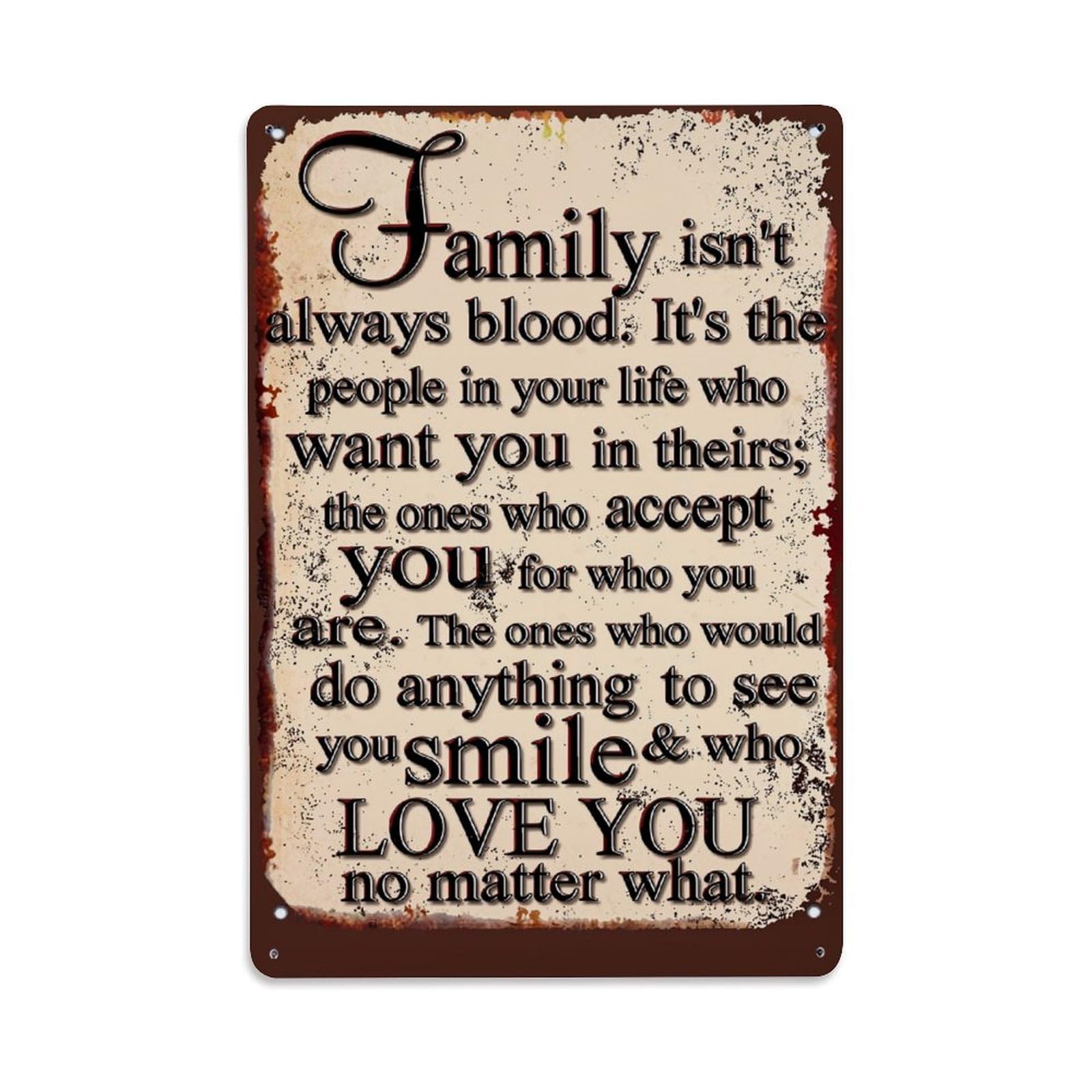 Family Love Acceptance Support Smiles Retro Metal Tin Sign, Vintage Decor Art Poster for Bar, Home, Man Cave, Kitchen, Laundry Room Gift 8x12Inch