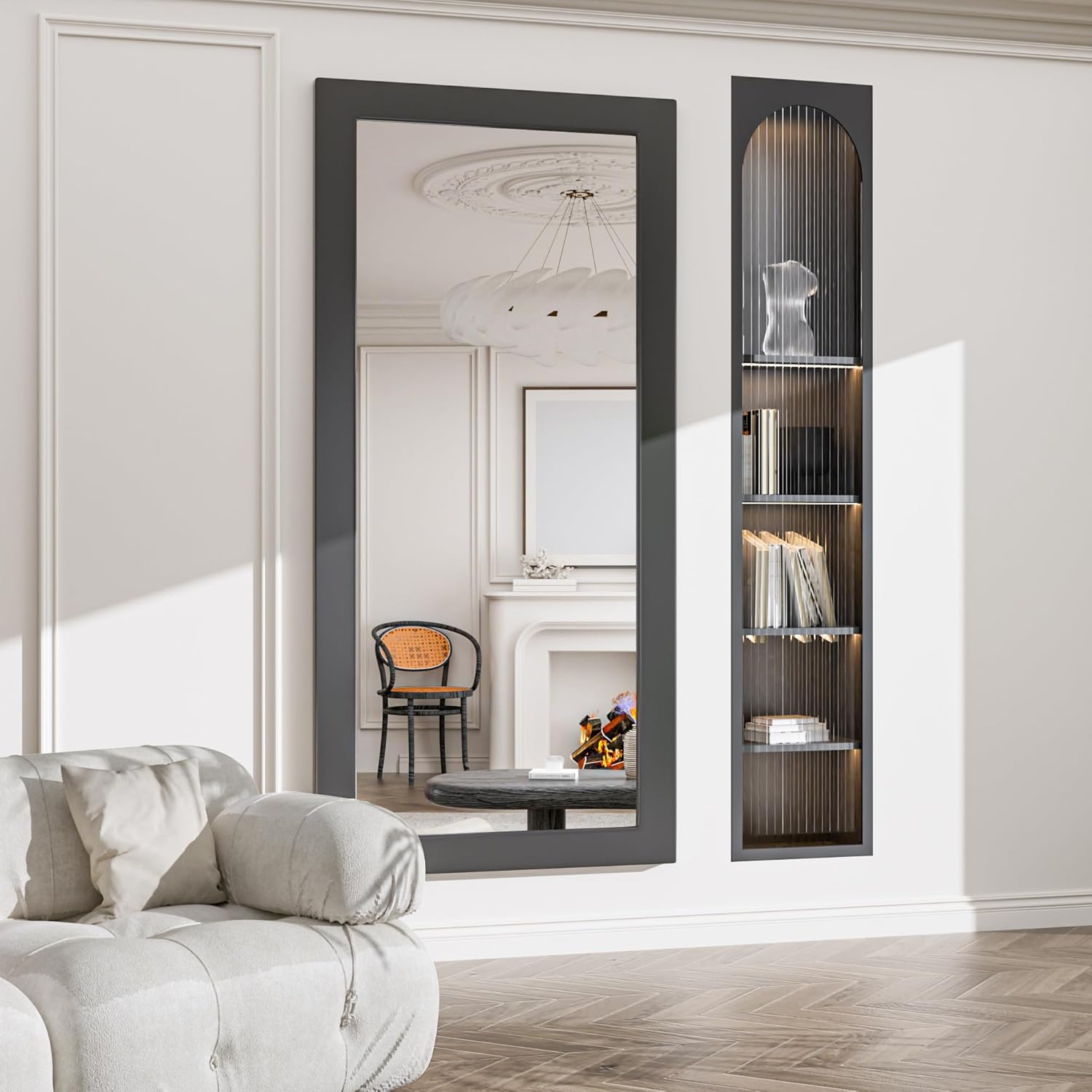 65‘’x30'' Rustic Wall Mirror for Bathroom Black Wood Frame, Classic Rectangle Mirror Farmhouse Vanity Wall Mirror Decor Living Room, Bedroom, Entryway