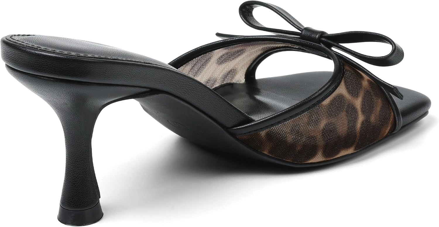 Womens Heeled Sandals Open Square Toe Kitten Heels Sandals Slip On Bow Mesh Mules Heels Comfortable Dress Shoes for Party Wedding - Image 4