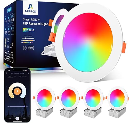 APPECK Iluminación empotrable inteligente de 6 pulgadas, luz empotrable LED Bluetooth Wi-Fi, funciona con Alexa y Google Assistant, modo escena y