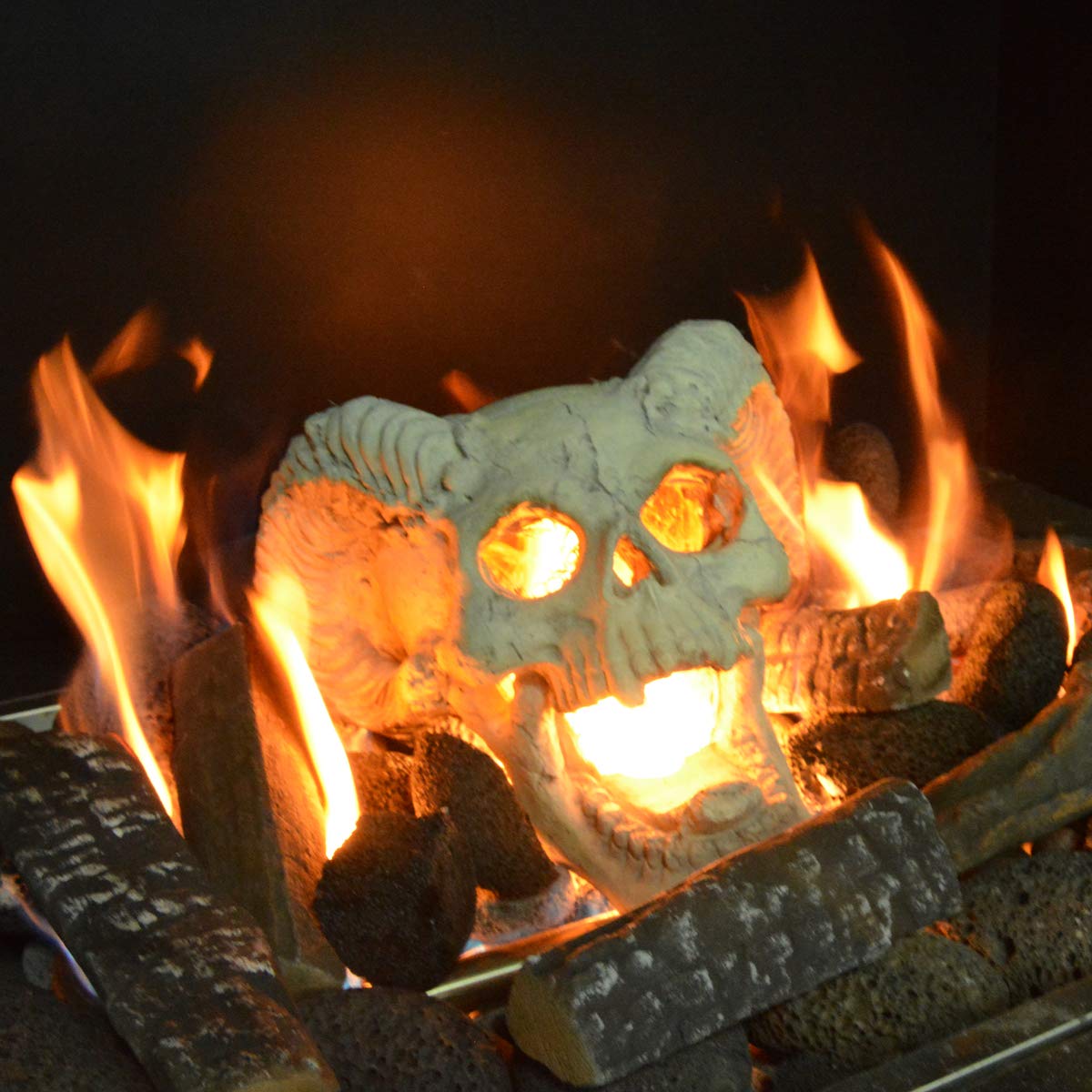 Tronco de gas de calavera demoníaca para fogata y sin ventilación, propano, gel, etanol, eléctrico, chimenea al aire libre y hoguera, decoración de Halloween, patente pendiente 6