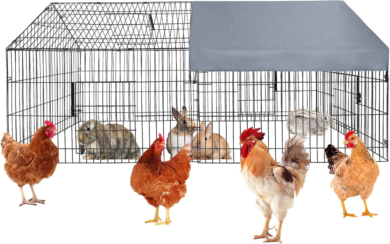 GarveeHome Large Metal Chicken Coop,86" L x 40" W Portable Chicken Run with Waterproof Cover, Chicken Coop Run, Outdoor Backyard Farm Poultry Fence Pet Playpen for Rabbit, Duck, Chinchillas