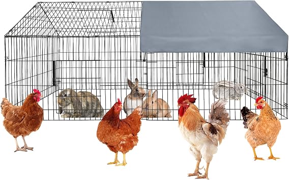 Large Metal Chicken Coop 86" x 40" x 40" Outdoor Poultry Cage with Waterproof Cover, Heavy Duty Chicken Runs for Hens, Ducks & Rabbits, All-Weather Backyard Poultry Enclosure & Pet Playpen