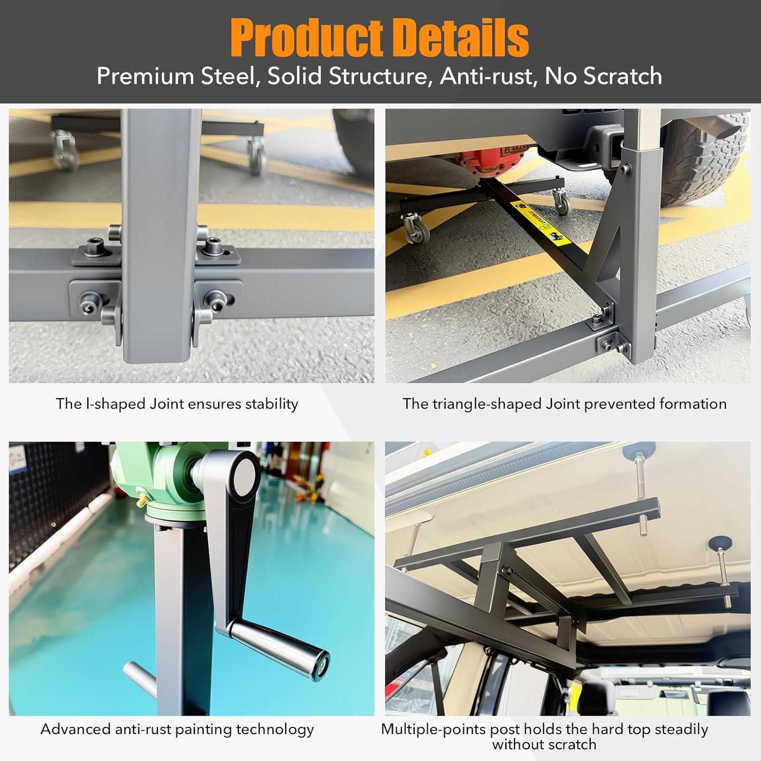 Hard Top Removal Lift for Jeep Wrangler 2007-present JL/JLU/JK/JK/CJ 2 & 4 Doors – One Person Operation Heavy-Duty Hardtop Remover Car Roof Hoist, Easy Installation, No Ceiling. Patent Pending (Black)