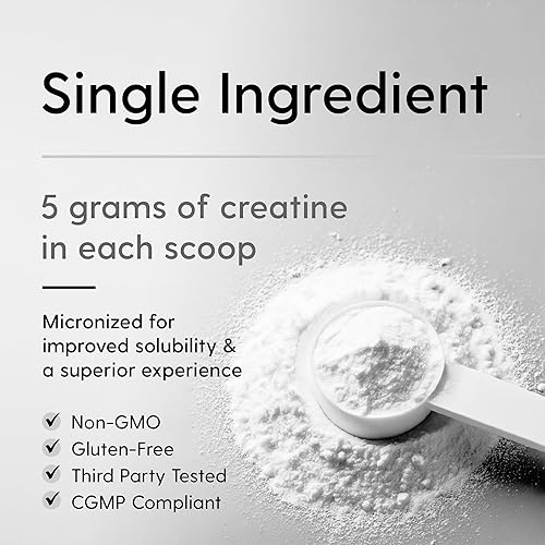 Miniatura 3 de HEARTHY FOODS Monohidrato de creatina en polvo micronizado 500G  100 porciones, 5000 mg por porción (0.18 oz)  17.64 oz para hombres y mujeres