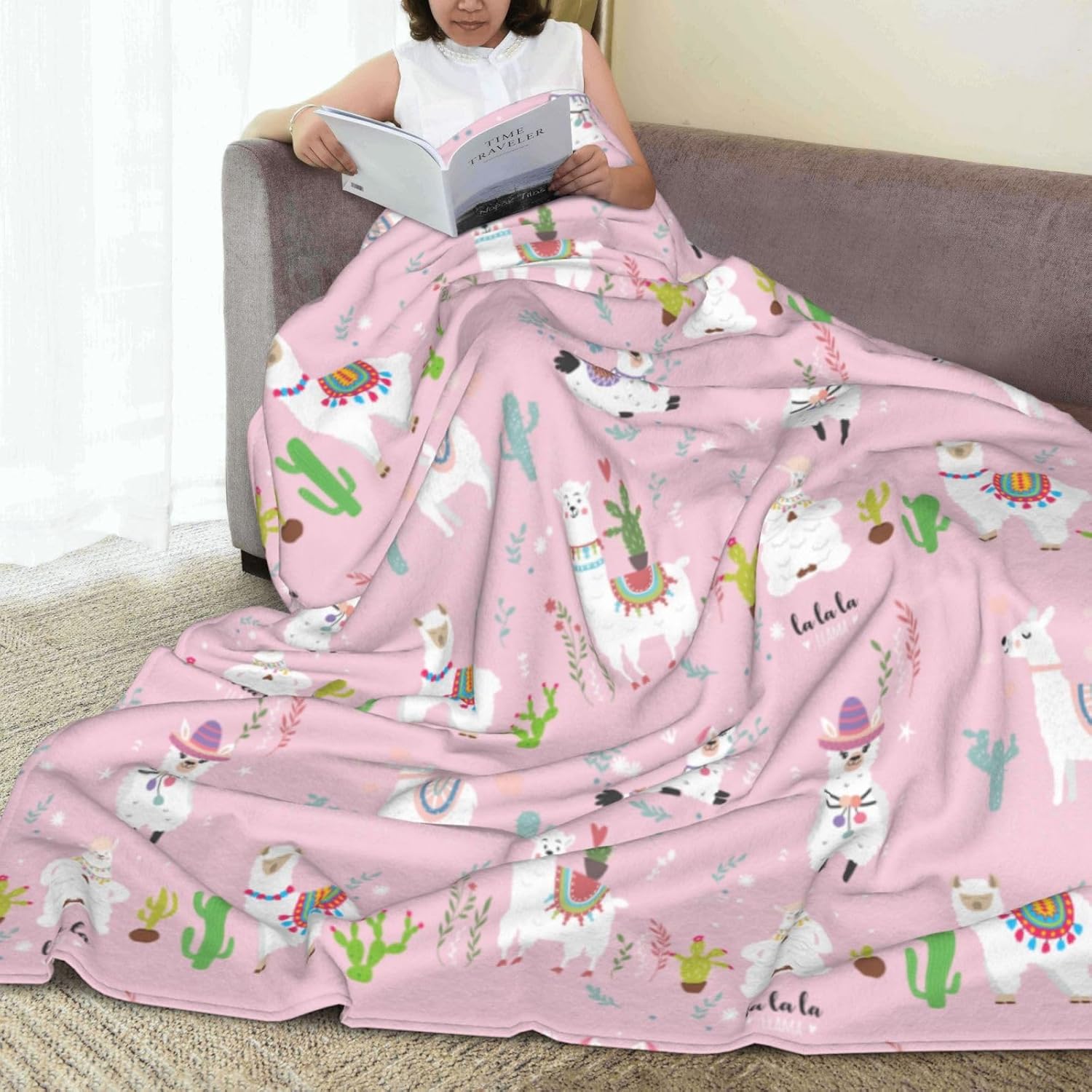 Soft Warm Throw Blanket Lightweight Flannel Fleece Bed Blanket Gift for Home Decor Cute Llama Pink 50"x40" - Image 6