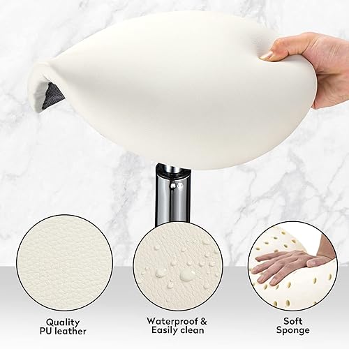 Miniatura 6 de FNZIR Saddle Rolling Stool with Wheels PU Leather Height Adjustable Swivel Stools Chair White