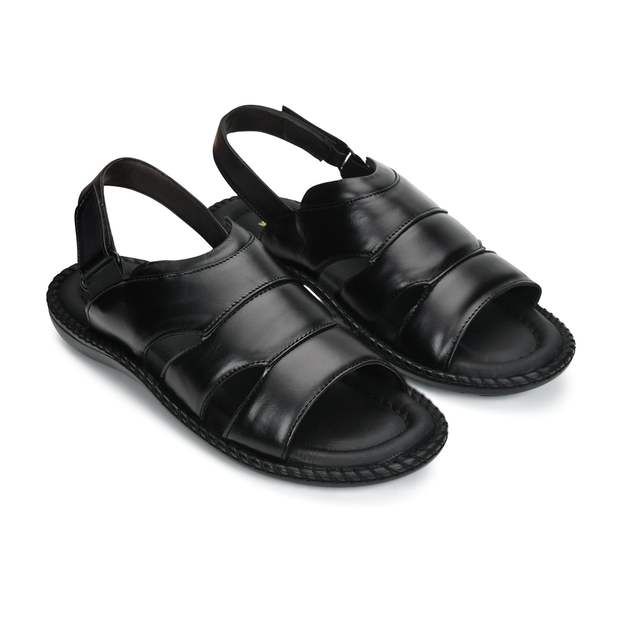 stepfox Men's Genuine Leather Sandals with Back Strap & Cushioned Footbed | Broad Strap Comfort Sandals-picture-32