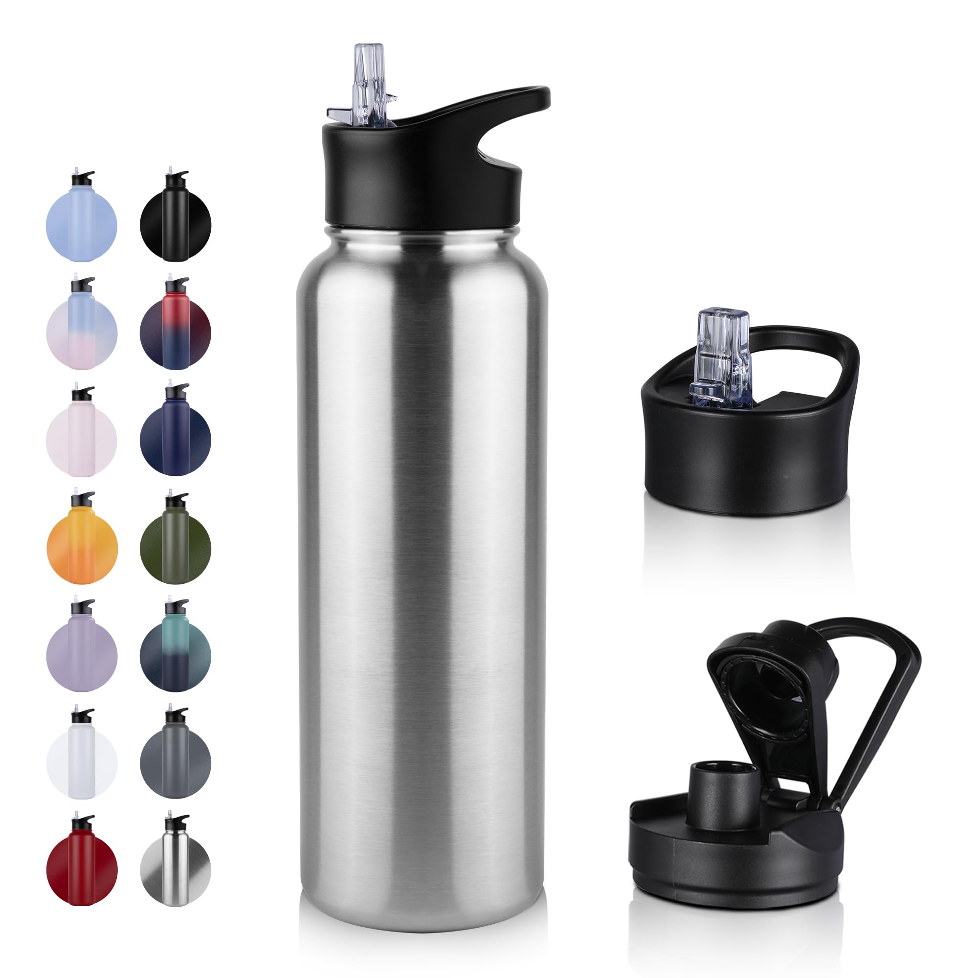 UMBFUN Insulated Water Bottle - 1.2L 2 Lids (Straw Lid and Spout Lid) - with Straw,Stainless Steel Double-Walled Insulated Vacuum Leakproof,BPA Free,Drink Flask for Travel Sports Gym Camping Hiking — image 1