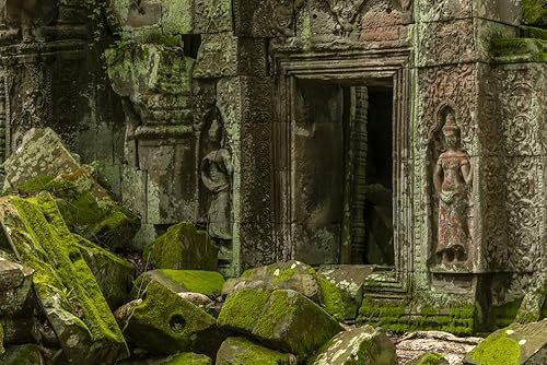 Posterazzi DPI12545292 Statues and Fallen Rocks by Temple Doorway Ta Prohm Angkor Wat SIEM Reap Province Camboya enmarcada 19 x 12 Multi