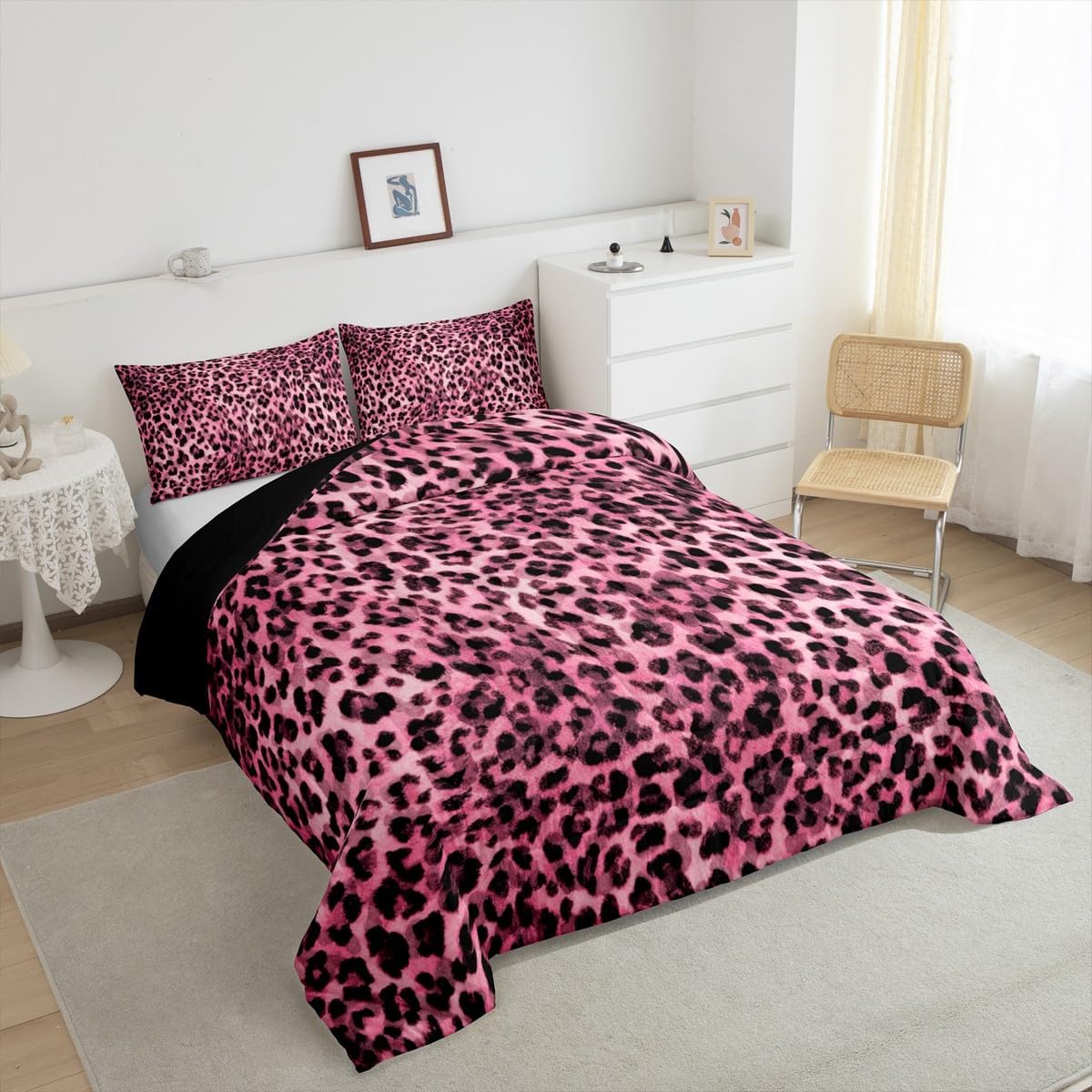 Feelyou Kids Safari Leopard Print Duvet Insert Toddler Size, Cheetah Bedding Set Animal Fur Comforter Set Boys Girls Teens Bedroom Decor 2Pcs