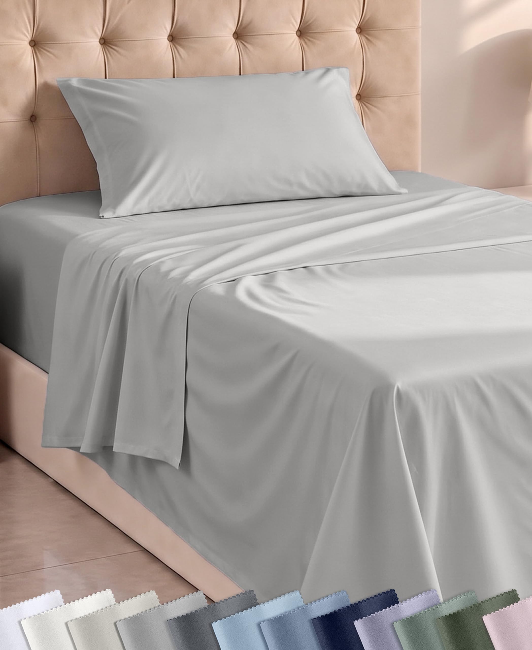Soft 100% Cotton Twin XL Sheet Sets, 3 Pc Set, Light Grey