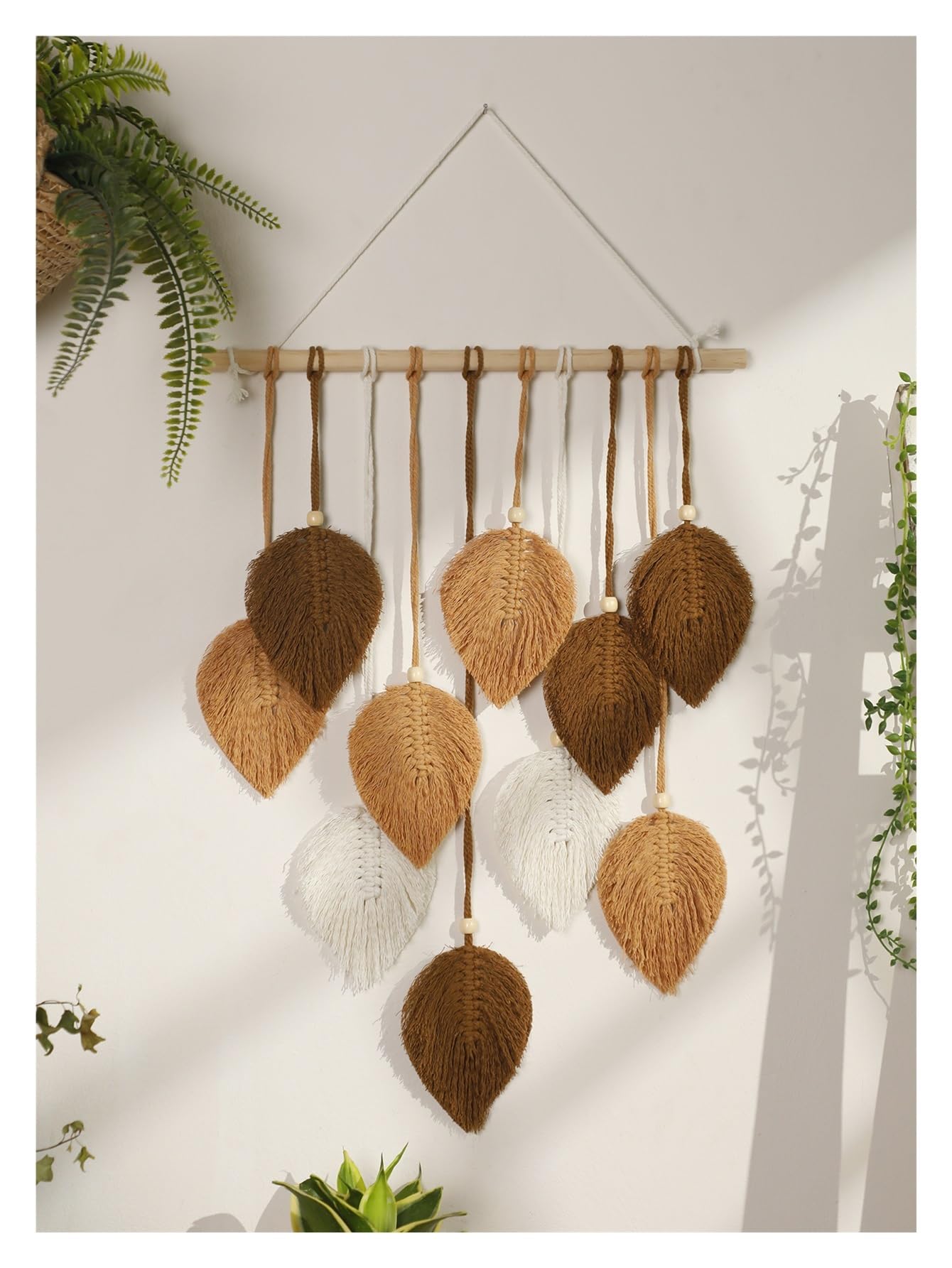 BDFJEDS Tapestry Wall Hanging Leaf Macrame Tapestry Brown Green Wall Hanging Living Room Decors(Color1)