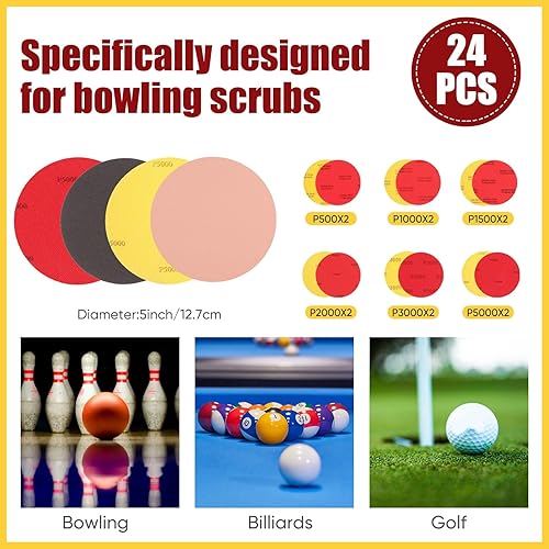 Miniatura 2 de Loopeer 24 piezas de almohadillas de lijado de bolos Kit de pulido de repavimentación Accesorios de bola de boliche Almohadillas de arena Kit