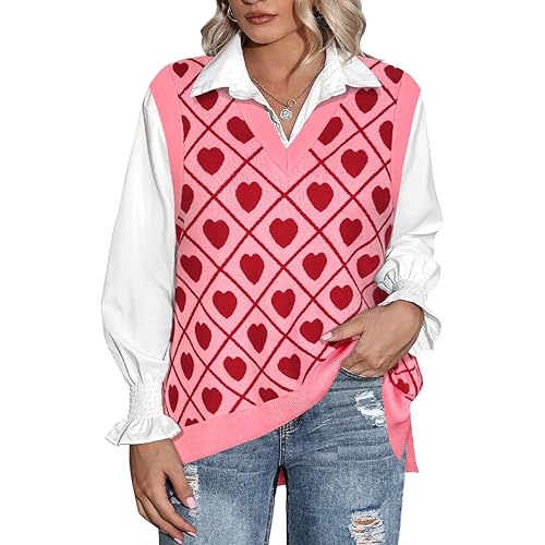 CARCOS Plus Size Sweater Vest for Women Preppy Style V Neck Sleeveless Sweaters Knit Pullover Tank Tops XL-5XL