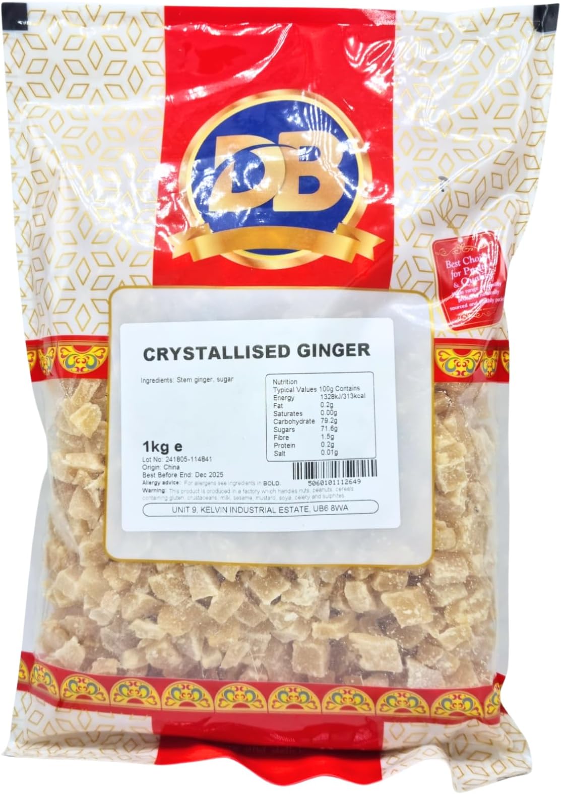 Crystallised Ginger 1kg: Premium Quality Crystalised Ginger Chunks - Delicious Crystallized Ginger Pieces for Snacking, Baking, & More - Natural 1 kg Bag of Ginger Goodness